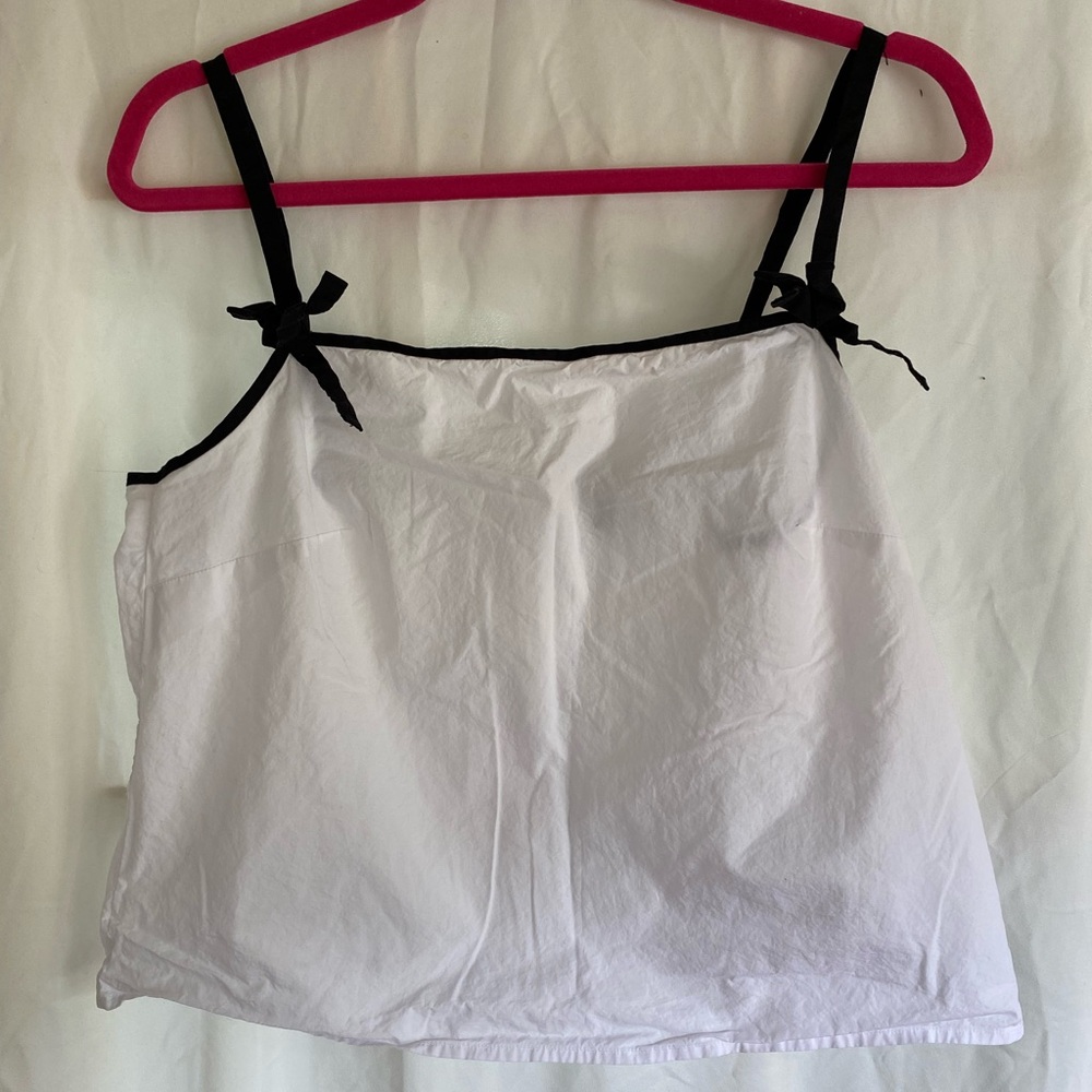 J crew linen top with contrasting details and bows